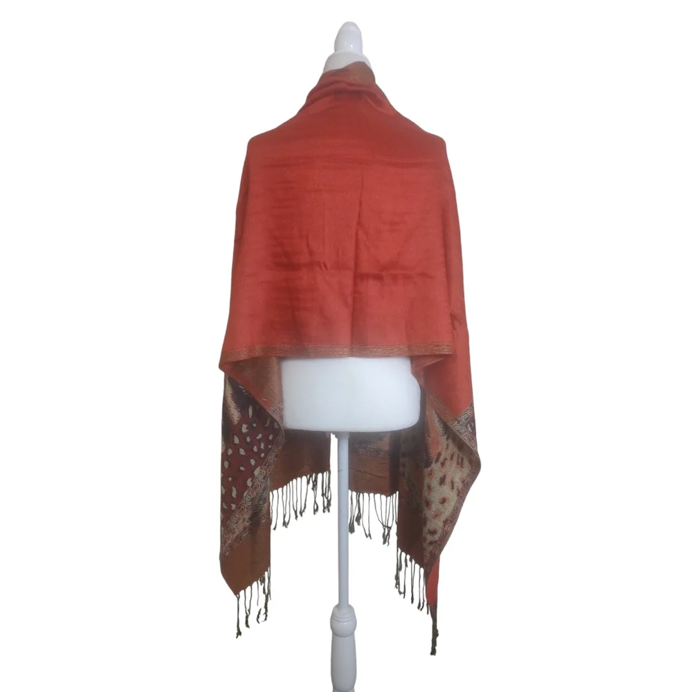 Pashmina Scarf Red/Gold‎ Exotic Design Reversible